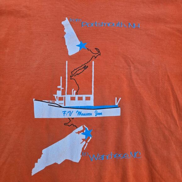 Orange Graphic Tshirt Size L Fishing Boat Maureen Jane Portsmouth NH Wanchese - Picture 9 of 9